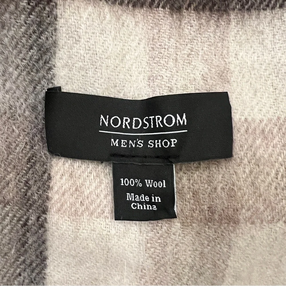 Nordstrom Tartan Plaid 100%‎ Wool Muffler Scarf Fringe NWT Brown, Cream